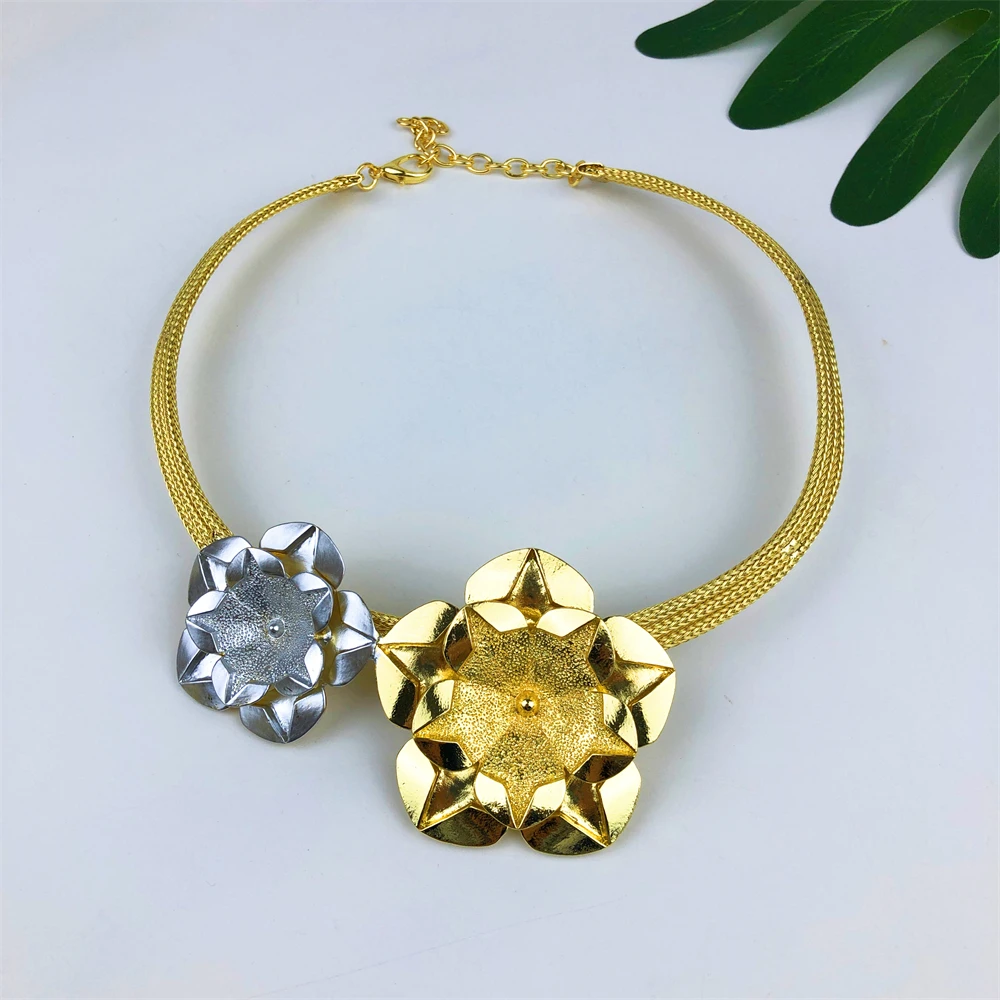 Women Jewelry Set Two Tone Design Luxury Nigeria Trending Choker Pendant Earrings Ring Bracelet Wedding Party Gift