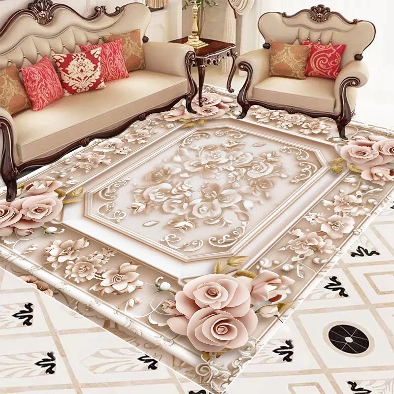 European Luxury Living Room Carpet 3D Printing Decor Parlor Carpets Anti Slip Rugs for Bedroom Large Size Lounge Table Floor Mat