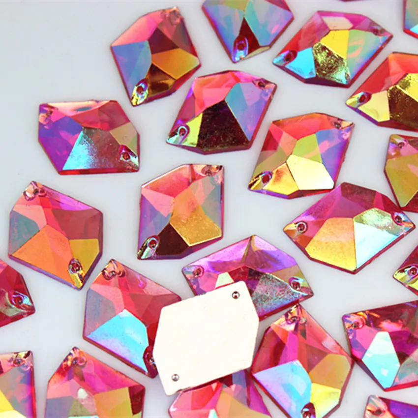 Cong Shao 100pcs 13*17mm AB Color cosmic shape flatback Acrylic rhinestone stones crystals sewing 2 Hole costume Button CS606