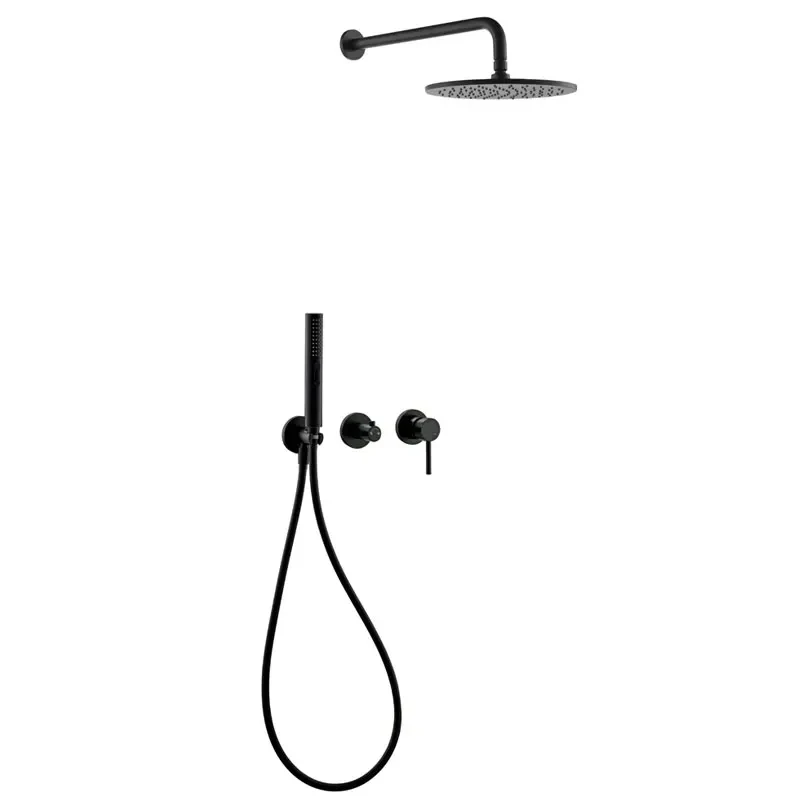 Brass Round Bathroom Luxury Rain Mixer Shower Set Wall Mounted Rainfall Shower Head Matte Black Finish Concealed Shower System