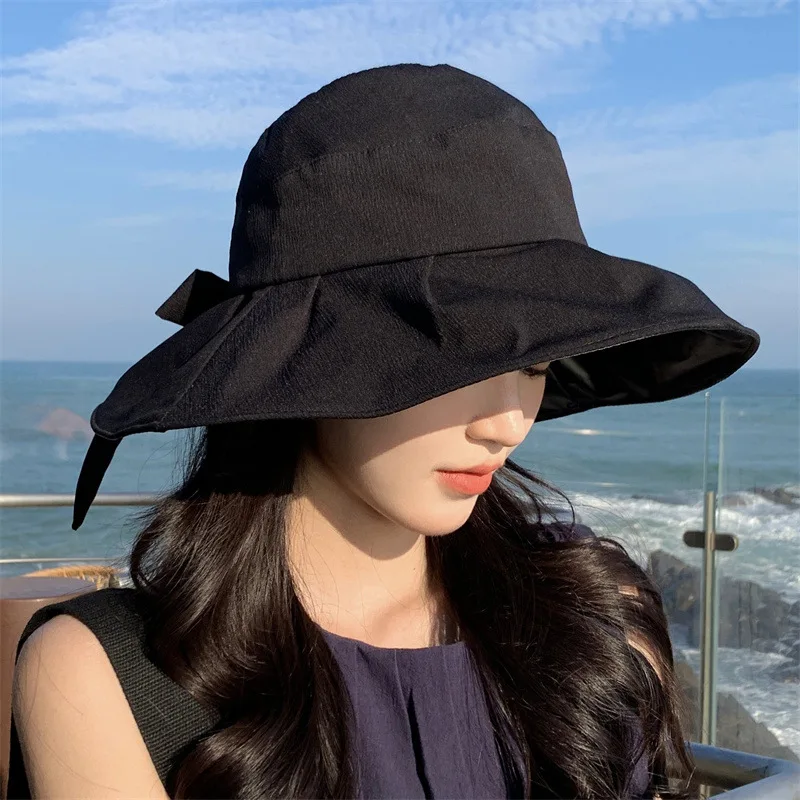 Sunscreen Hat With Bow, Large Brim For Covering The Face To Prevent Ultraviolet Rays In Summer, Foldable Fisherman Hat For Women