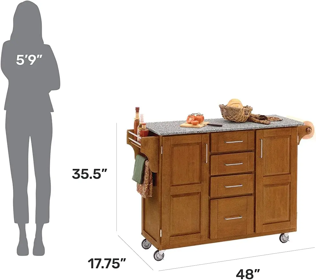 Large Mobile Create-a-Cart Warm Oak Finish Two Door Cabinet Kitchen Cart with Salt and Pepper Granite Top, Adjustable Shelving. image 6