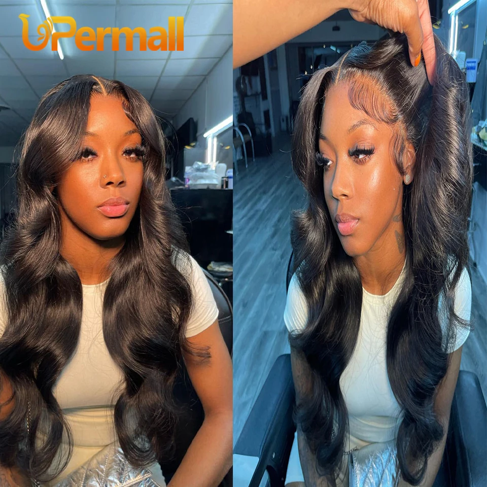 Upermall 26 28 Inch 13x4 13x6 Full Lace Frontal Straight Pre Plucked HD Transparent Body Only Natural Black 100% Remy Human Hair