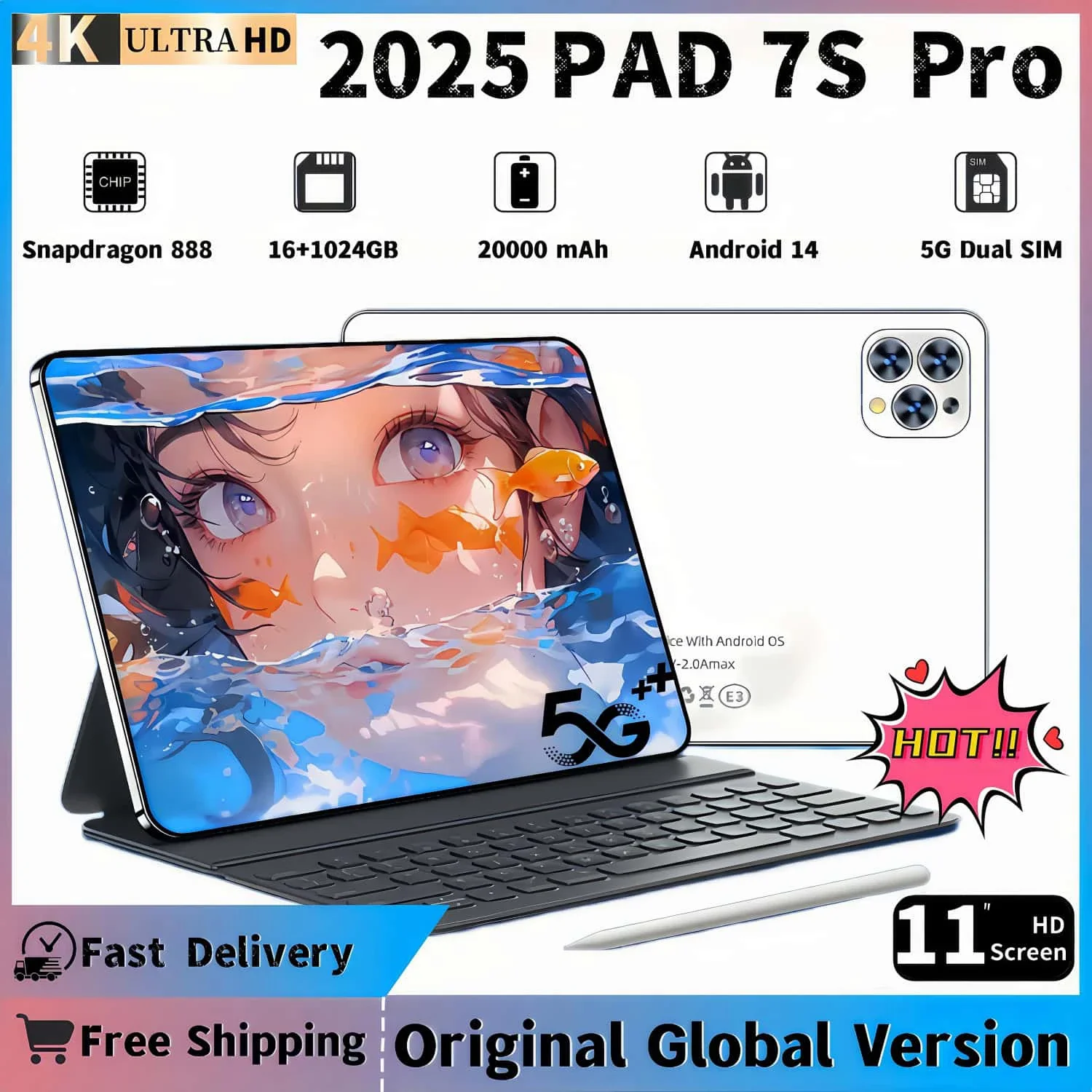 2024 NEW Original 15 Pro Tablets 16GB+1TB 11 Inch 12000mAh Android13 Snapdrago 870 5G WIFI Dual SIM Card Phone Call GPS Tablets