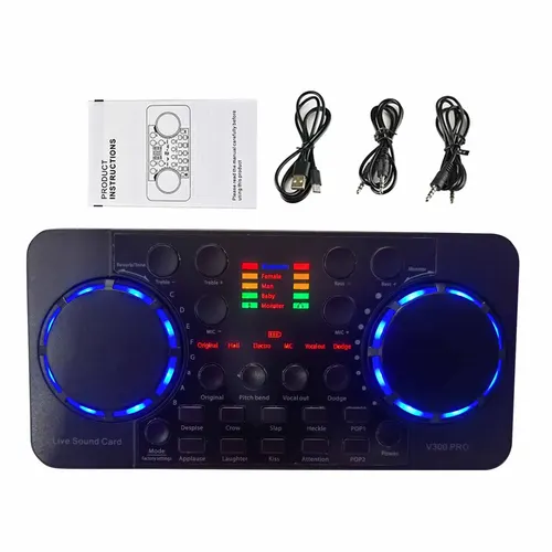 Tarjeta de sonido en vivo V300 Pro, tarjeta de sonido multifuncional, recargable, BT, para cantar/transmisión en vivo/grabación de voz y música