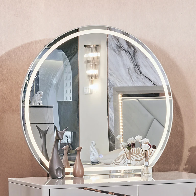Modern Simple Bedroom Wooden Dresser with Light Emitting Diode Mirror Furniture Large Storage Dresser Set Luxury