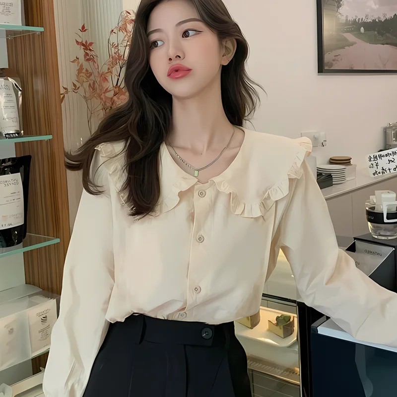 

2024 New Women Spring Autumn Korean Loose Solid Color Shirt Female Student Long Sleeve Shirts Ladies Single-breasted Blouse J273