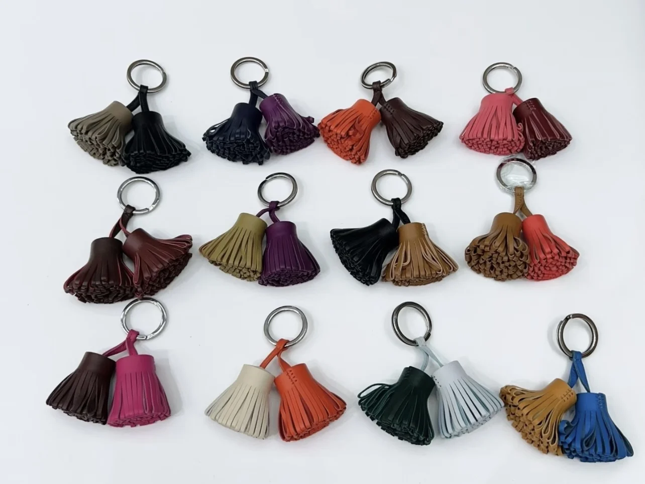 FANAN New Luxury Genuine Leather Key Ring Women's Handbag Key Tassel Hanging Decoration,Sheepskin Two-Color Grass Skirt Pendant