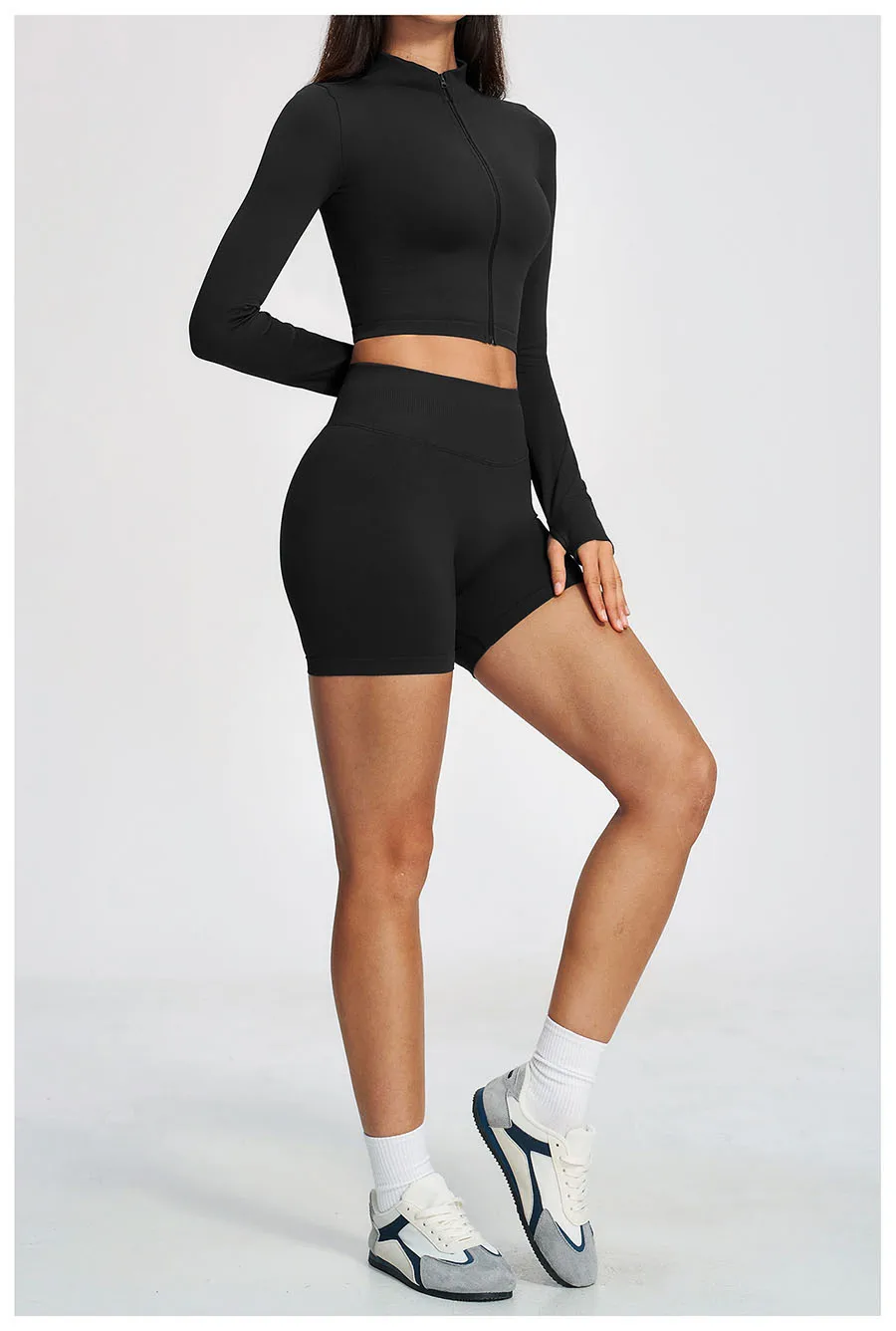Neues 2-teiliges Yoga-Set, nahtloses Sportoutfit, Damen-Trainingsanzug, Lauf- und Workout-Kleidung, langärmelig, mit Reißverschluss, Sportbekleidung – Detail 28