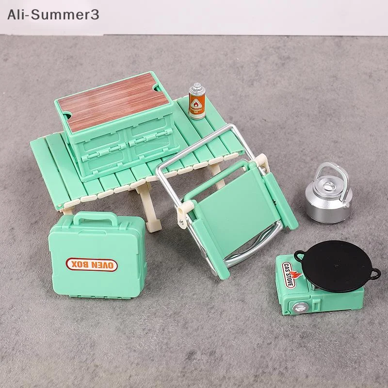 1:12 دمية مصغرة التخييم نزهة مجموعة كرسي قابل للطي مواقد الغاز نموذج ديكور لعبة بيت الدمية الملحقات