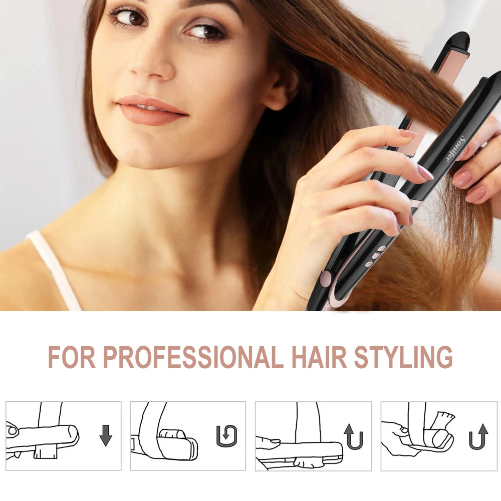 Hair Straightener Sonifer SF-9615 45W 2 in 1 Hair Curler Ceramic Plate Digital Display 130-235℃ Fast Heating for Home Styling