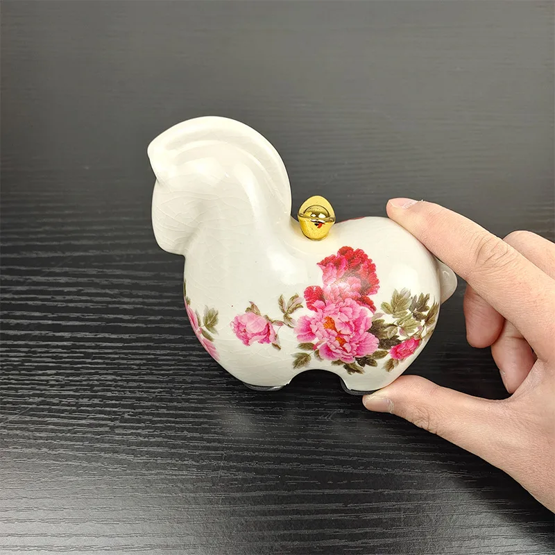 Ceramic Horse Figurine with Golden Ingot, Lucky Money Horse Statue for Home Office Desk Decoration, Crackle Glaze Craftsmanship