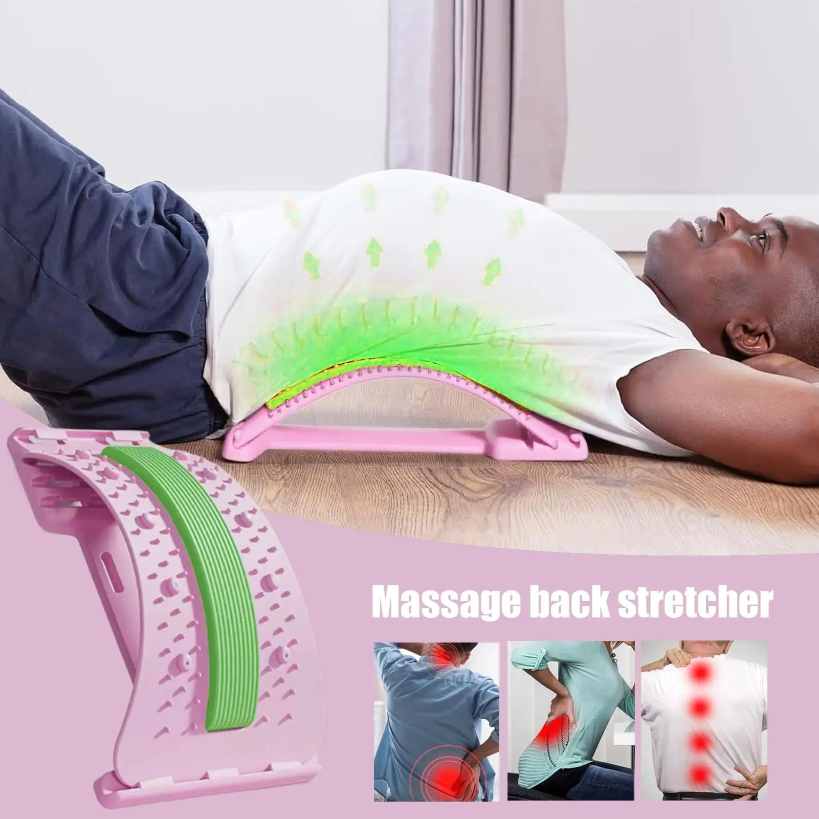 Back Stretcher 3-level Adjustable Lumbar Stretcher Adjustable Non-slip Lumbar Massager for Body Recovery Muscle Release Yoga