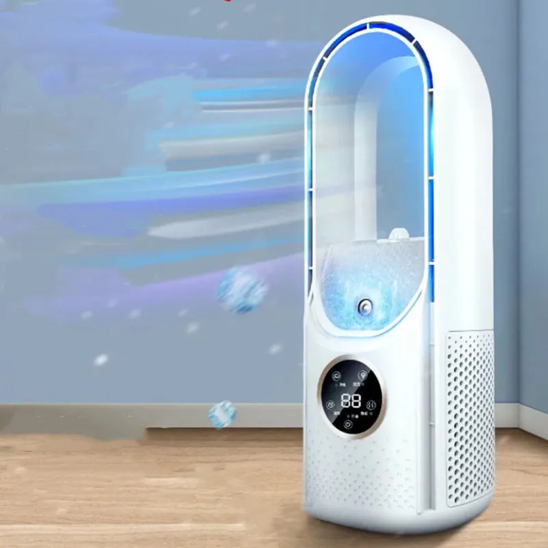AKRUA 날개없는 선풍기, 6 단 LED 가습 선풍기, USB 충전, 저소음 Vaneless 선풍기