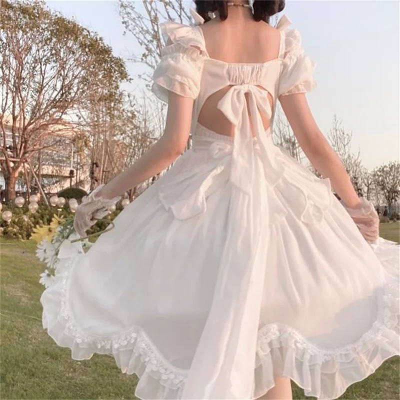 Japanese Soft Girl Lolita Retro Soft Skirt High Waisted Spice Show Thin JSK Strappy Dress with Bow