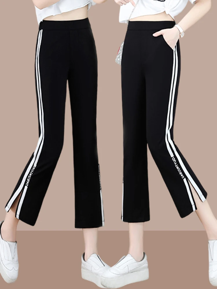 Women's Casual Sports Pants High Waist Straight Leg Thin Multi-Functional White Summer New Style Fashionable Ladies Trousers