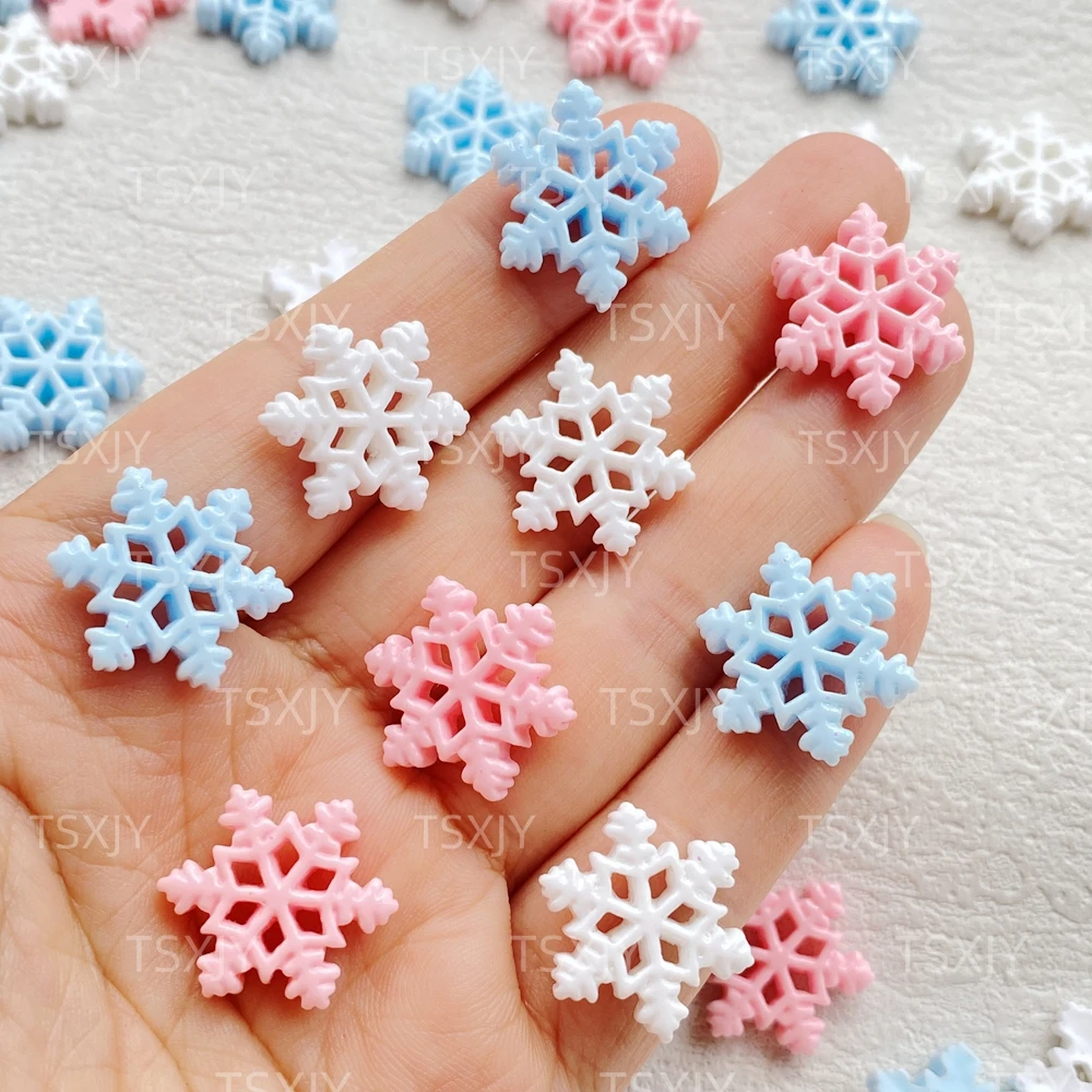 30 Stück Harz-Figuren mit niedlichen Weihnachtsschneeflocken, flache Rückseite, Strass-Figuren, DIY, Hochzeit, Scrapbook, Dekor, Basteln