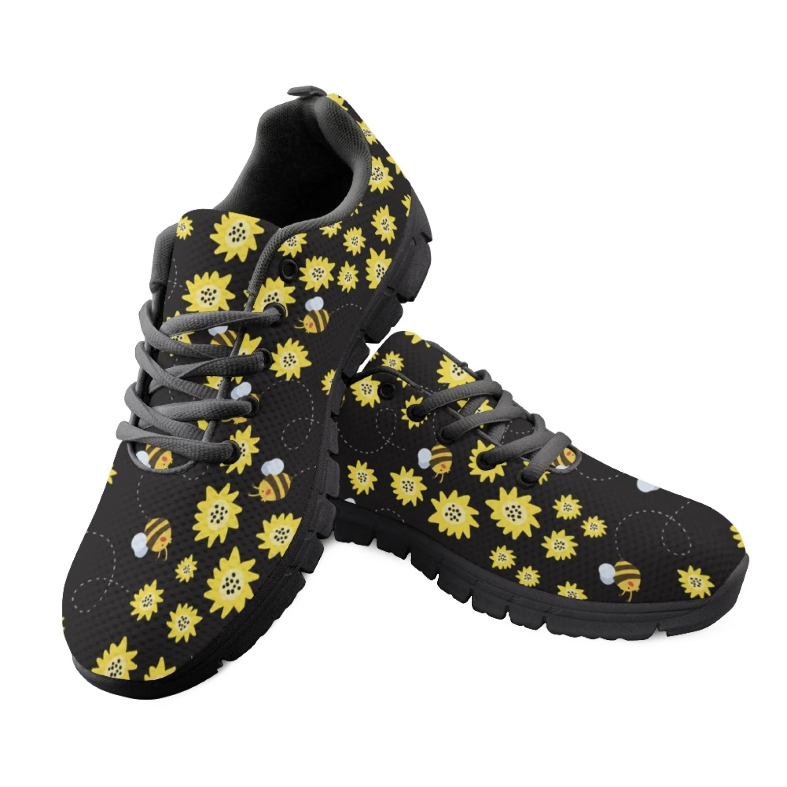 Coloranimal Sunflower Bee Print Mens Non Slip Mesh Sport Shoes for Healthcare Workers Women All-Match Travel Shoes for Training