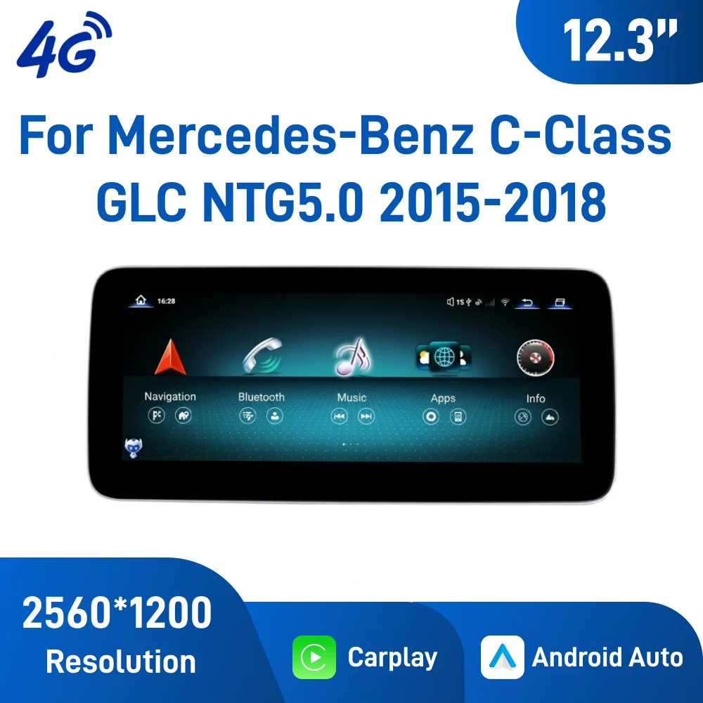 12.3 Inch Android Car Navigation for Mercedes-Benz C-Class GLC NTG5.0 2015-2018 4G CarPlay Android Auto GPS Head Unit
