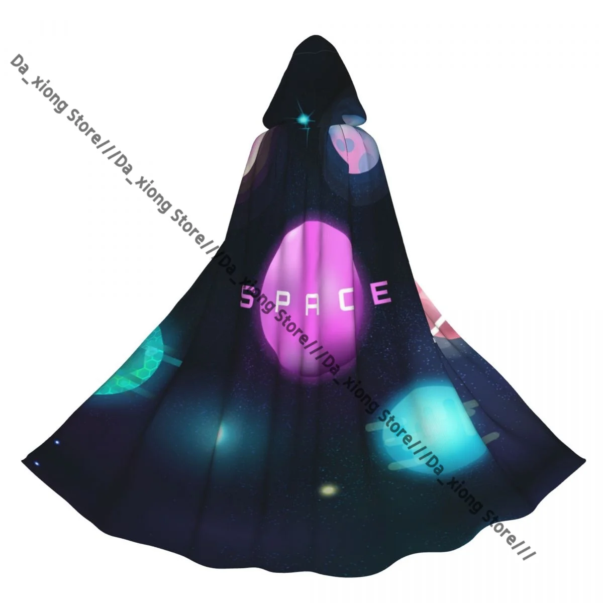 Galaxy Space Planets Stars And Rocket Witch Cloak Hooded Cosplay Costume Halloween Adult Long Party Cape