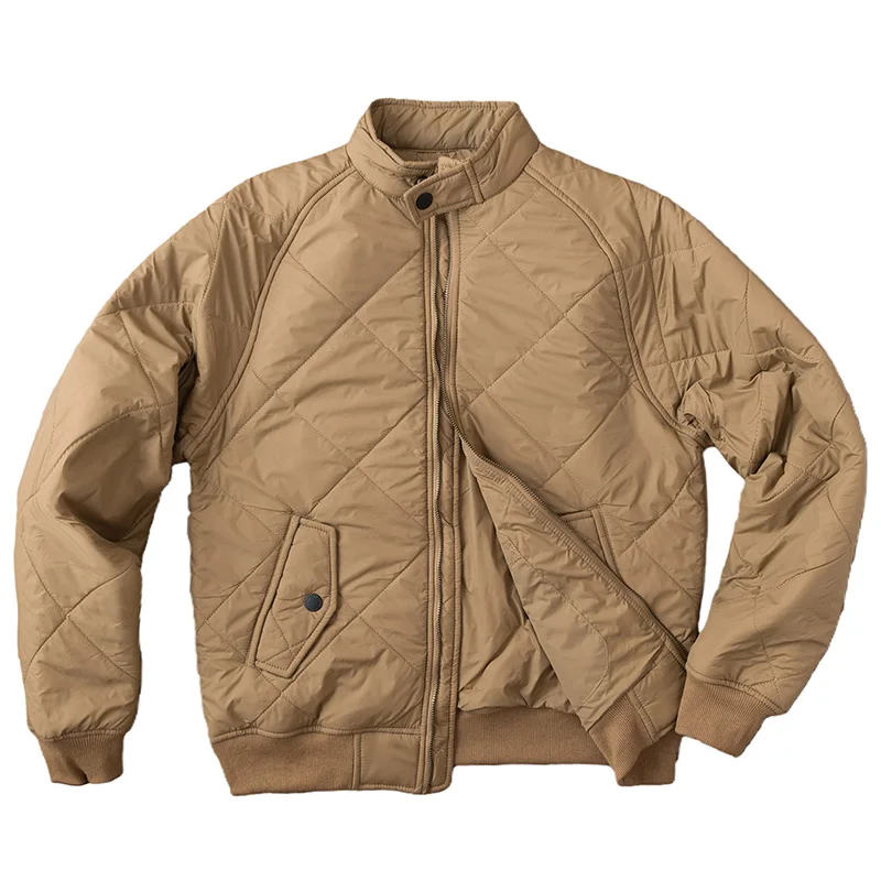 

American Vintage Diamond Quilted Men's Workwear Jacket - Short Flight Style Padded Collared Coat for Winter