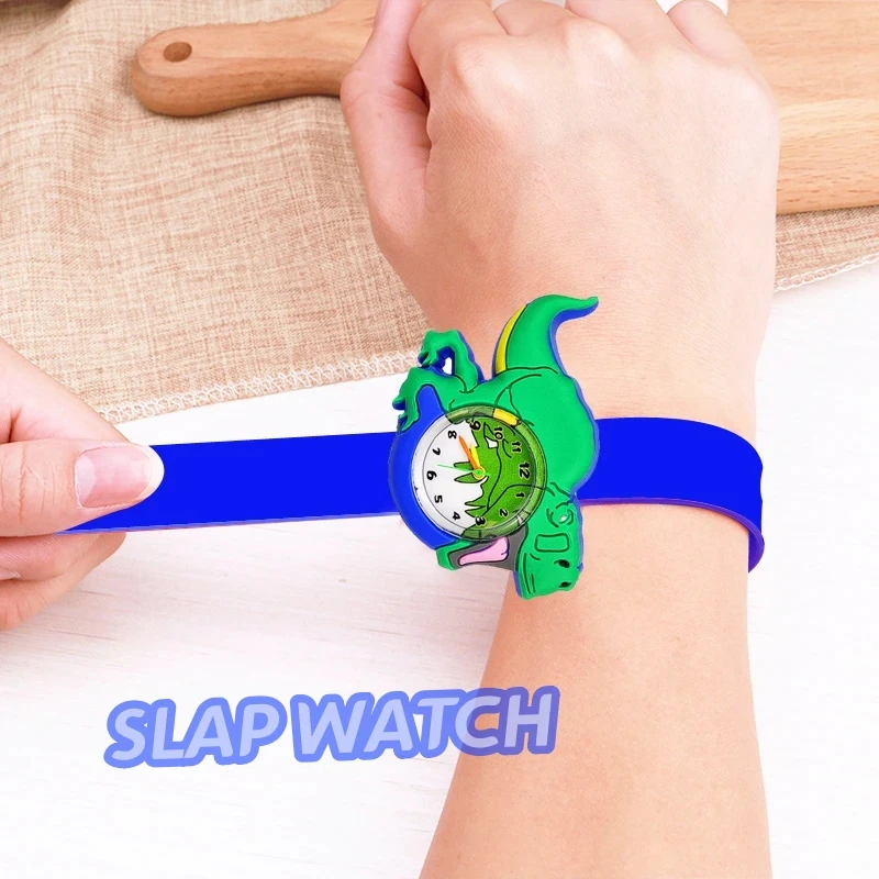 Hot Sell Cartoon Dinosaur Children Watches for Boys Girls Soft Silicone Slap Bracelet 2-15 Years Old Kids Watch Student Clock