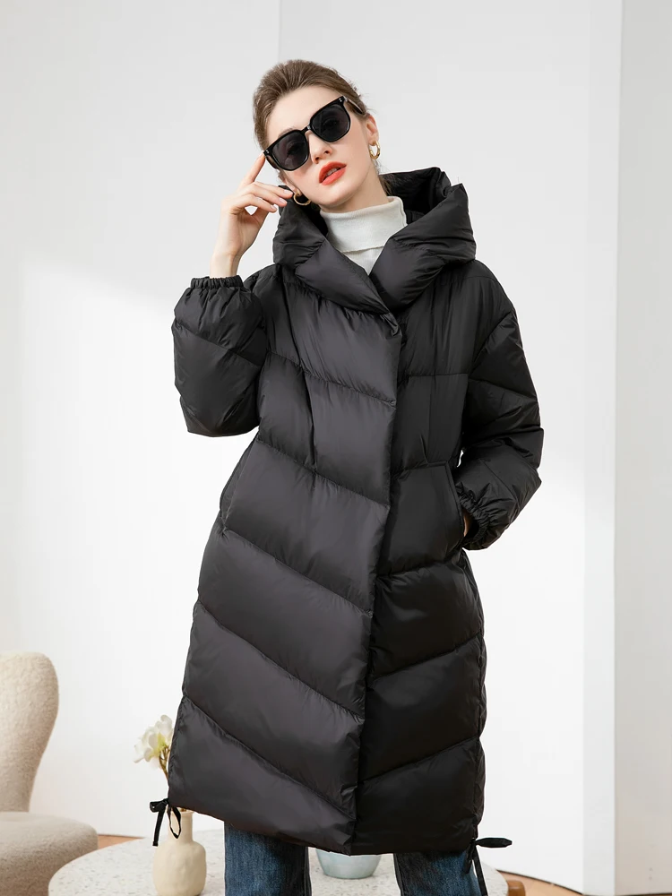 Long Down Coats  White Duck Down Woman Coat Thickened Warm Loose Hooded Oversized Lightweight Fashion Cold Women\'s Clothing