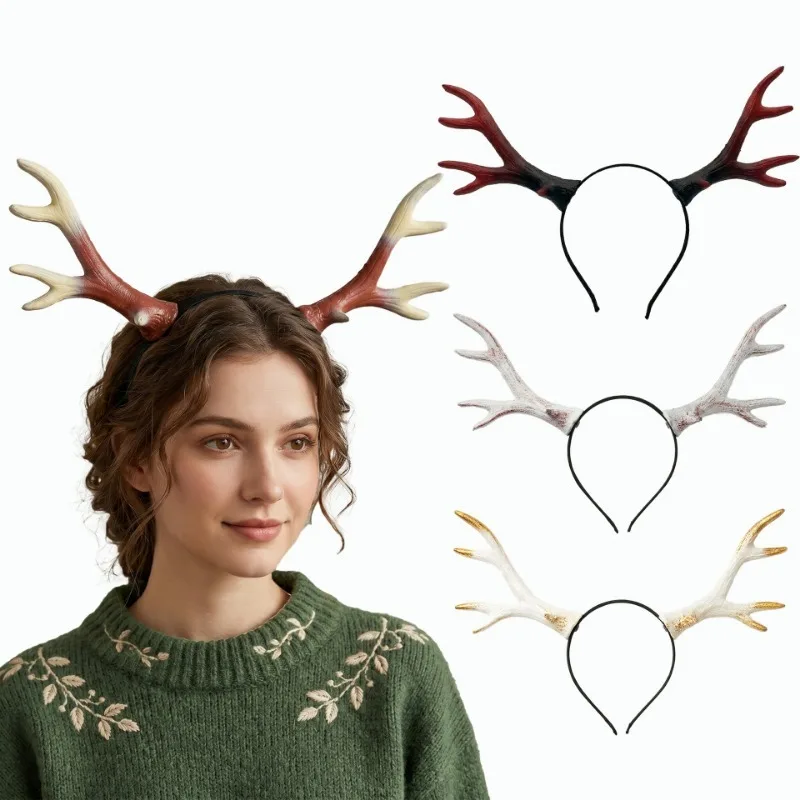 Faux Sika Deer Antler Headband Halloween Party Hair Hoop Cosplay Stage Performance Animal Costume Photo Prop Hair Accessory