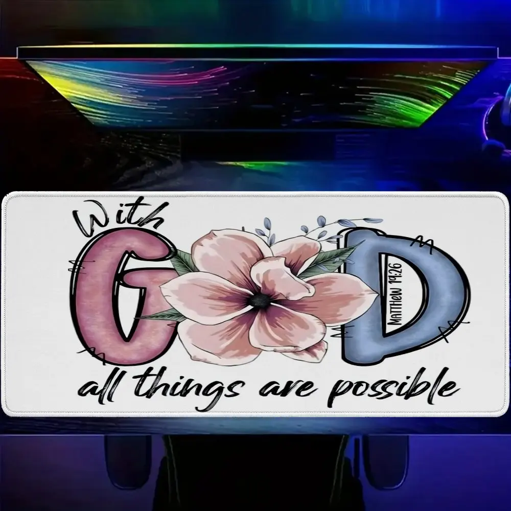 With God All Things Are Possible Inspirational Bible Verse Desk Mat Large Extended Gaming Mouse Pad Rubber Pad