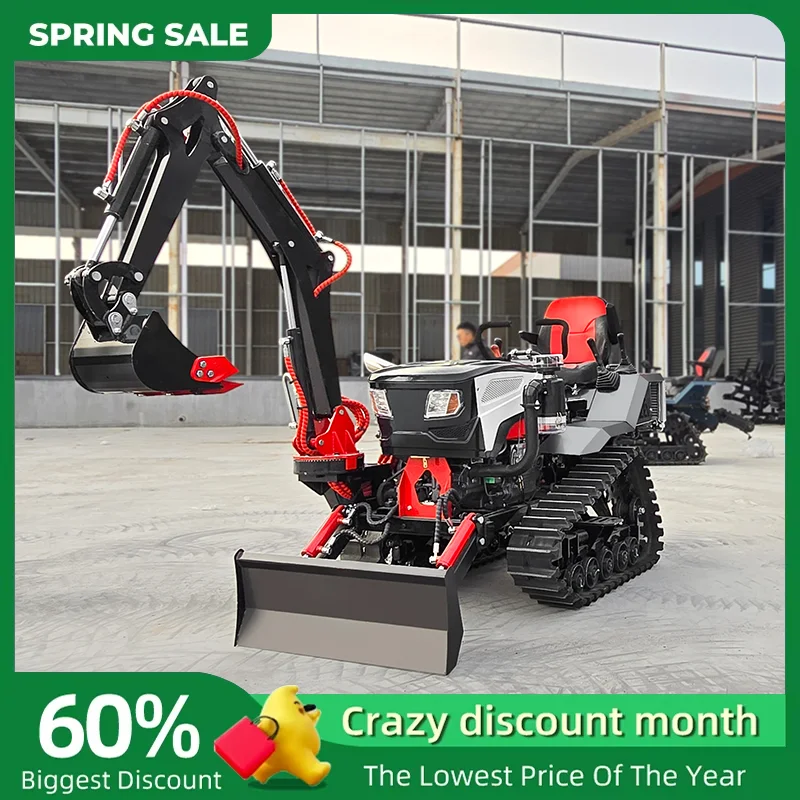 Ce Euro5 Farm 25hp 35hp 50hp 80hp Agricultural Crawler Tractors for Sale Optional Front Excavator Arm and Rear Rotary Tiller