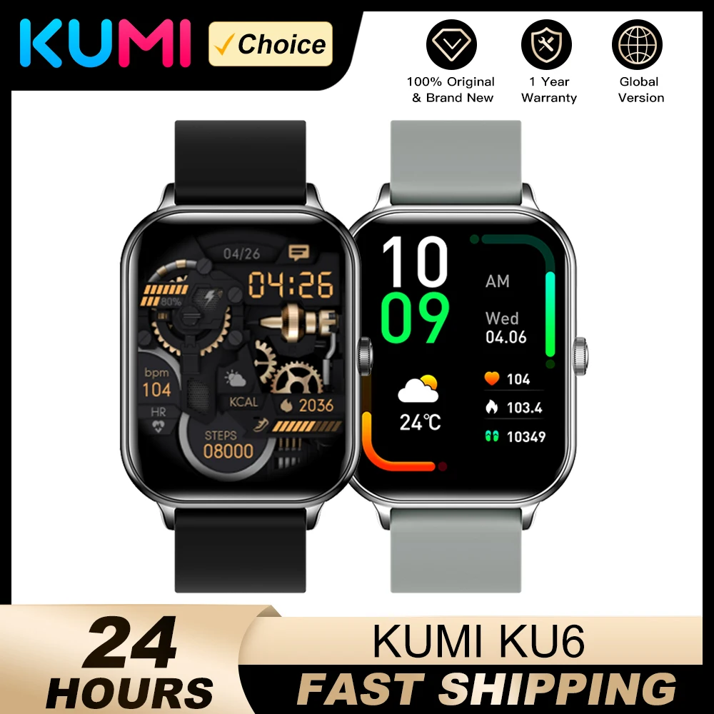 World Premiere KUMI KU6 Smart Watch 1.91inch NFC Smartwatch Bluetooth Call 110+ Sport Heart Rate Tracker IP68 Waterproof