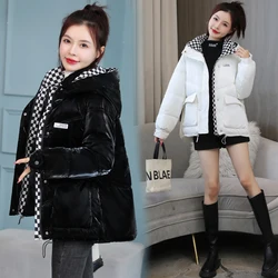 Checkerboard Plaid Cozy Winter Wash-free Outerwear glossy cotton jacket women's checkerboard Warm Coats loose Female Clothes