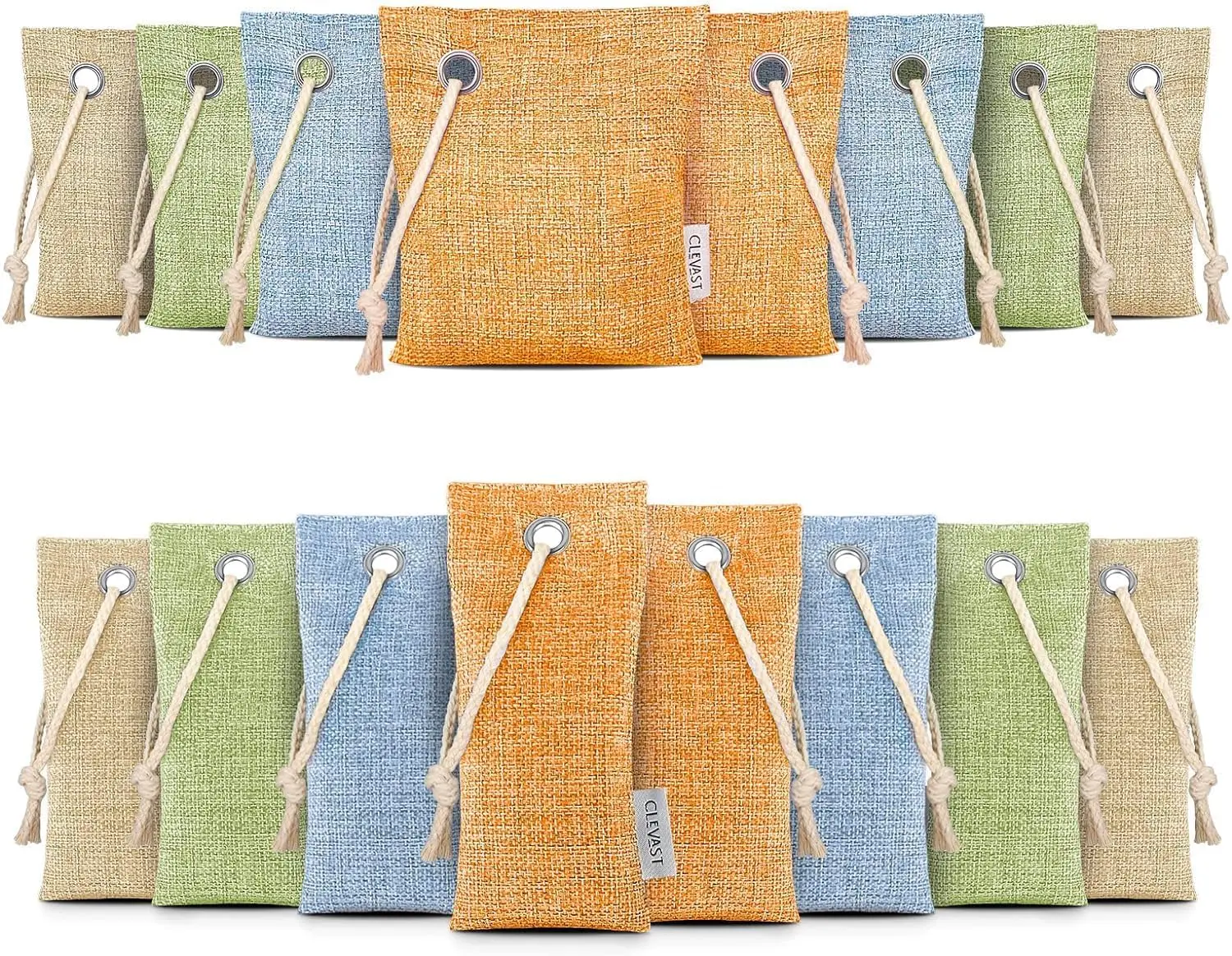 

Набор из 16 пакетов с активированным бамбуковым углем для поглощения запахов - Очищающие воздух пакеты (8x100г, 8x50г), натуральный освежитель и поглотитель влаги