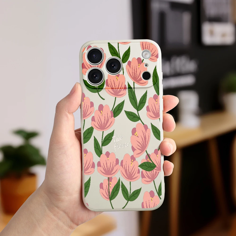 غطاء حماية من البولي يوريثان بنمط زهرة رومانسية لهاتف iPhone17 ProMax 17 Air 16 15 14 13 12 11 Pro Max XS Max7 8 Plus 16e 16 Plus