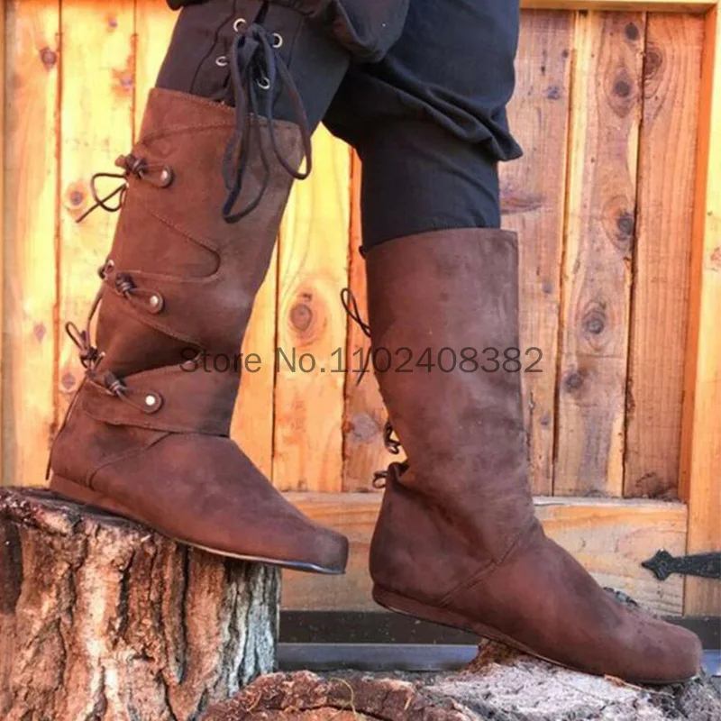 Botas de couro PU para homens, fantasia viking medieval, sapatos larp retrô, cosplay guerreiro, festa de carnaval extravagante, sapatos de anime, sapatos nórdicos