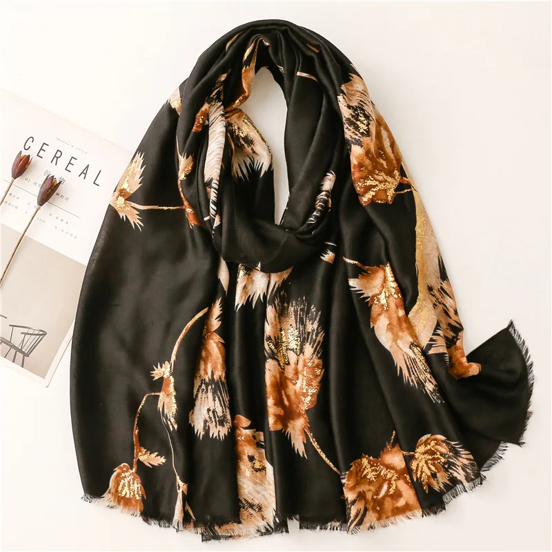 Lovely Lurex Glitter Feather Floral Fringe Viscose Shawl Scarf High Quality Wrap Pashmina Stole Bufandas Muslim Hijab 180*90Cm