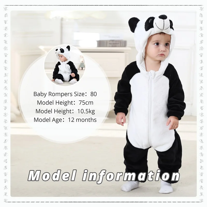 MICHLEY Halloween Panda Flannel Baby Rompers Winter Warm Clothes Costume Hooded Bodysuits Pajamas Overall Jumpsuit For Girl Boy