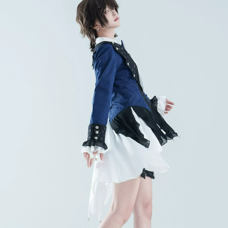 Medieval Lolita Prince Outfit Set Women Vintage Long Sleeves Jacquard Jacket Bow White Shirt Dress Mini Shorts Cosplay Clothing - view 3