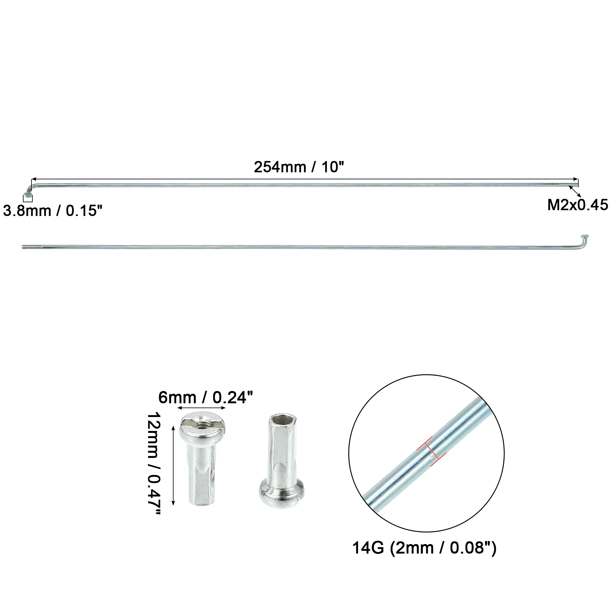 X autohaux 36pcs 14G J Bend Bicycle Steel Spokes 254mm 260mm 266mm 274mm 287mm 294mm 244mm 257mm 263mm Cycle Spokes with Nipples