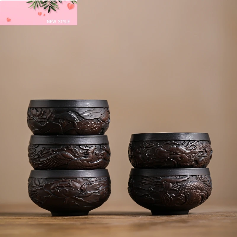 

85ML Master Cup Hand-embossed High-end Ceramic Tea Set Cups Purple Pottery Kung Fu Tea Cup Ceramics Teaware Cup for tea