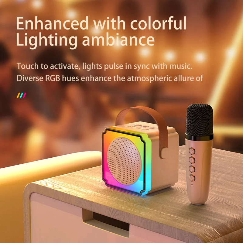 Mini Karaoke Machine para Crianças e Adultos, Alto-falante Bluetooth Portátil com 2 Microfones Sem Fio, Soundbox, Presente de Aniversário