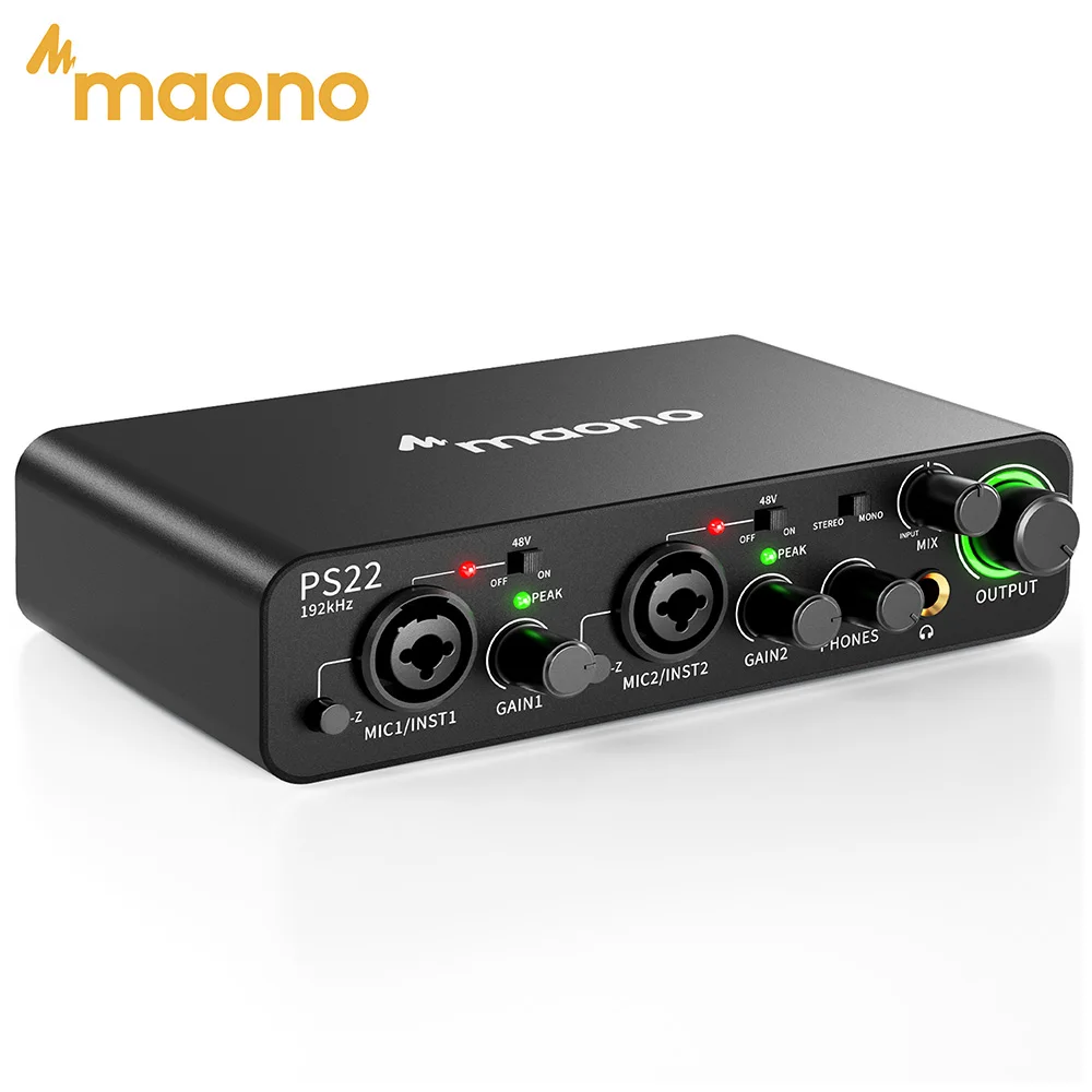 MAONO PS22 USB Audio Interface for PC 60dB Pro-Preamp 24bit 192kHz Dual USB Interface for Home Recording Podcast Streaming