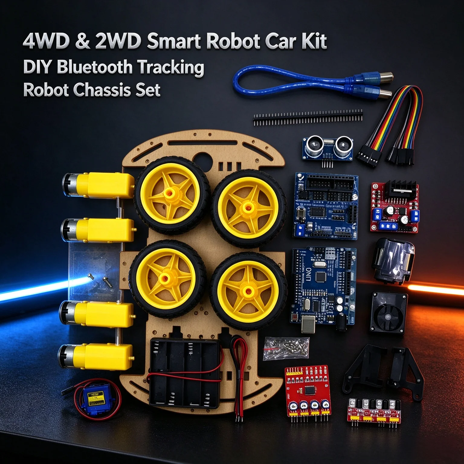 4WD & 2WD Smart Robot Car Kit DIY, Bluetooth Tracking Robot Chassis Set, STEM Educational Electronic Kit for Arduino, Student Pr