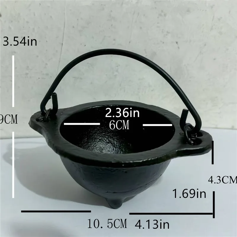 Cast Iron Incense Burner,Cauldron with Handle/Travelling Case, Stick Holder, for Smudging, Ritual, Candle, Vintage Home Decor