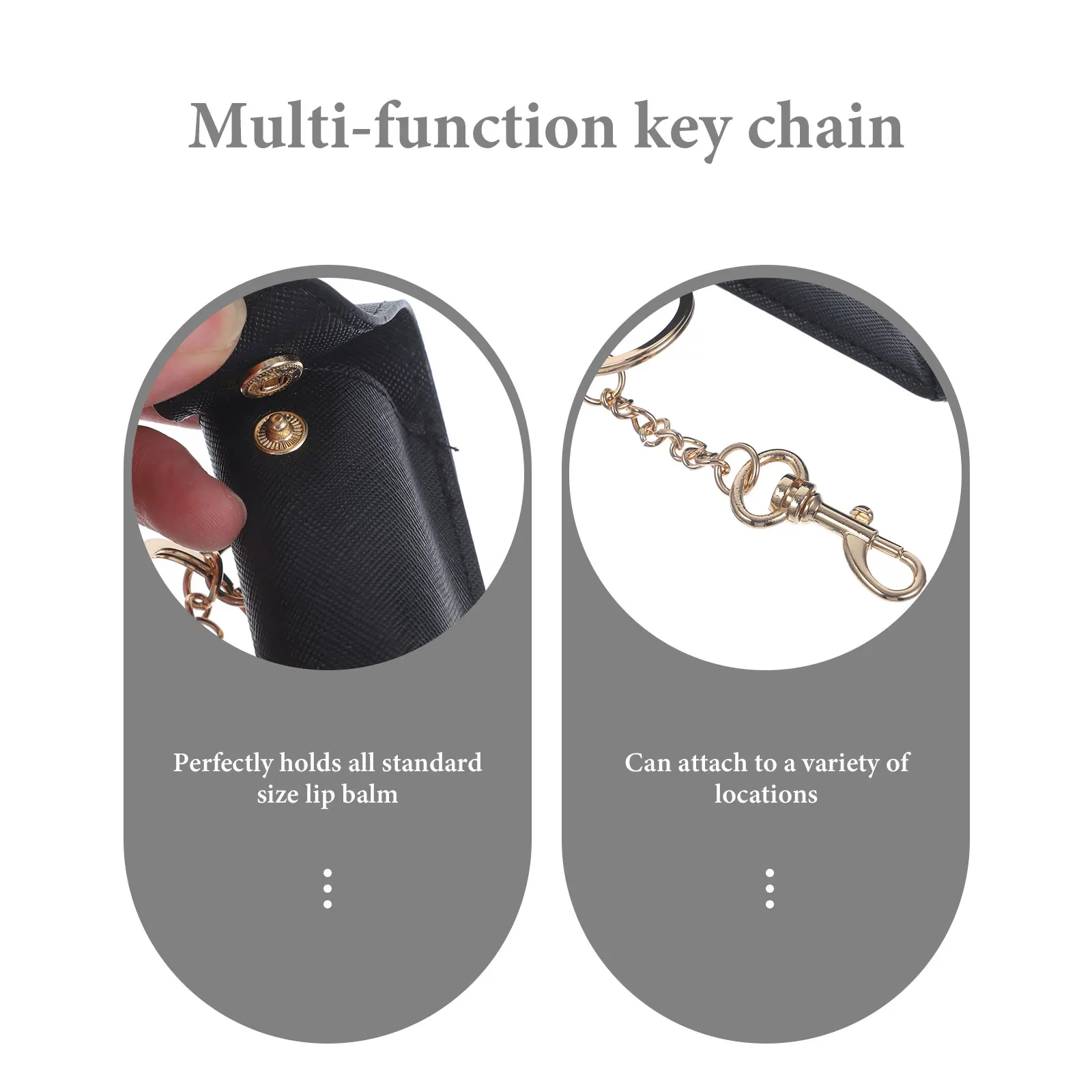 

2pcs Lipstick Holder Protective Case For Women Keychain Lip Balm Pouch Durable Clasp Storage Black Color