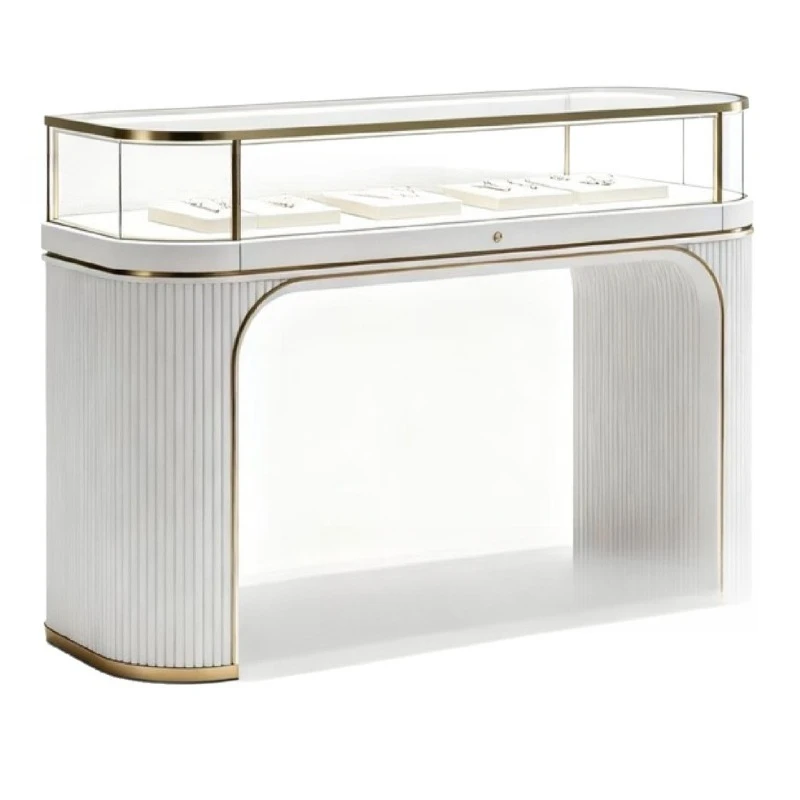 Light Luxury Curved Jewelry Display Counter, Custom Tempered Glass Cabinet for Rings, Necklaces & Ornament Merchandising