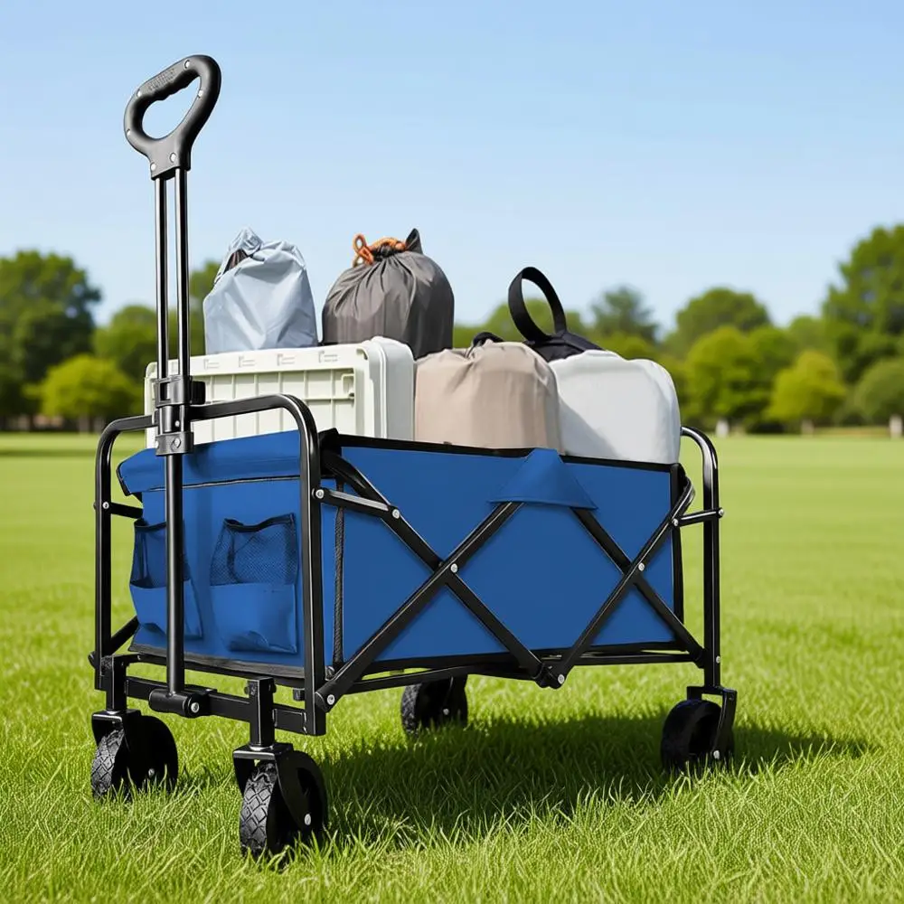 

Collapsible Wagon Cart with All-Terrain Wheels, Heavy-Duty Outdoor Utility Cart for Camping, Beach, Sports & Shopping, Blue