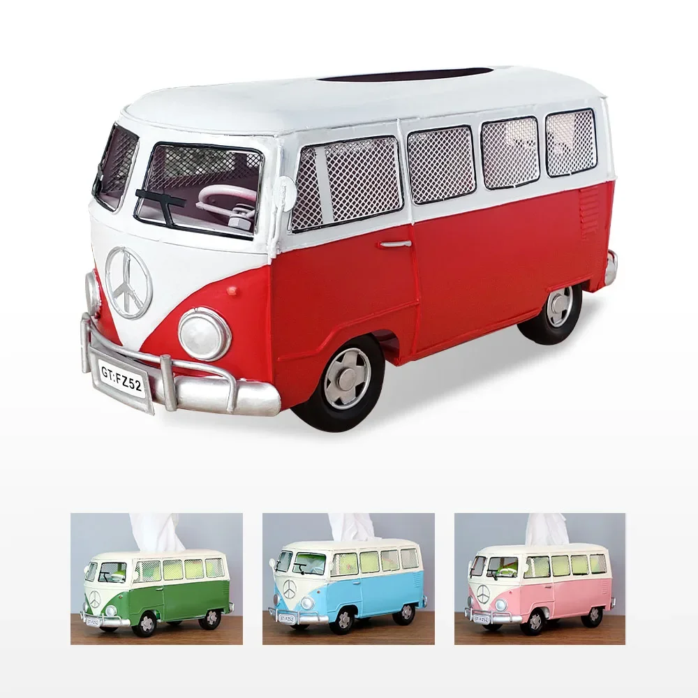 

Tissue Box Bus Model Figurines Retro Car Tissue Dustproof Tissue Storage Box For Office Home Decoration Paper For Storage