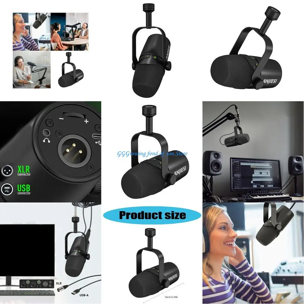 

H9EB USB Microphone Support 3Pin Connection Dynamic Mic Enjoy Clear Sound in Podcasts Streaming and Gaming Environment