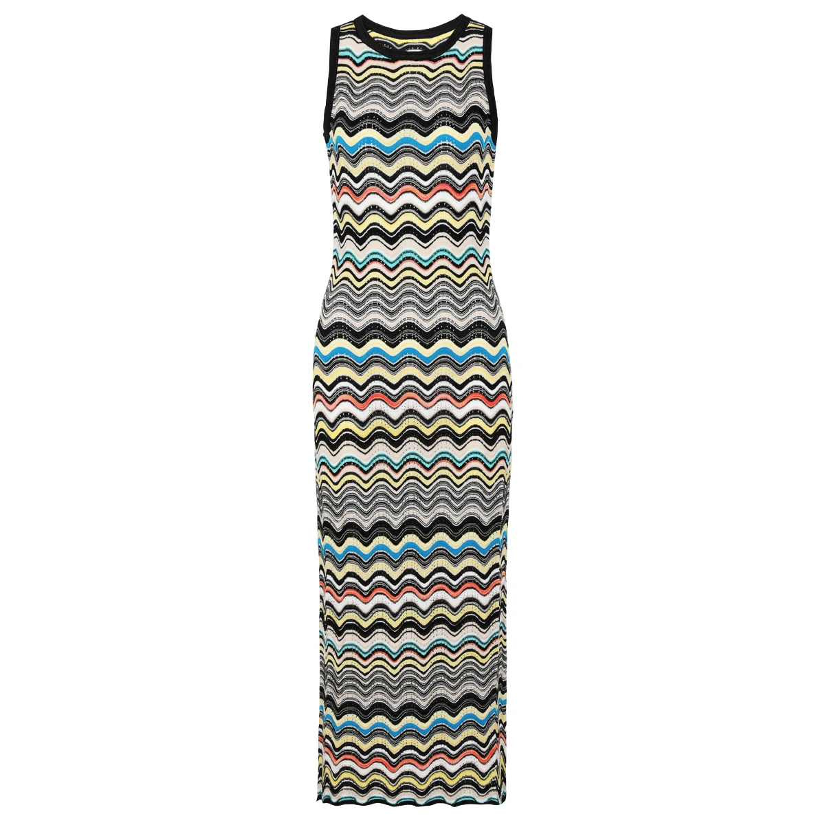 26255 High‑End Women Summer Knitted Maxi Dress Round Neck Sleeveless Printed Slim Fit Elegant Casual Long Dress
